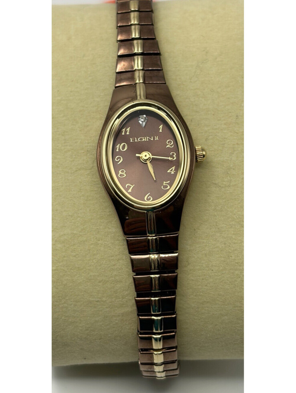 ELGIN II Womens Wrist Watch ELL 17 VC11-379  Brown Gold Two Tone  NEW Battery